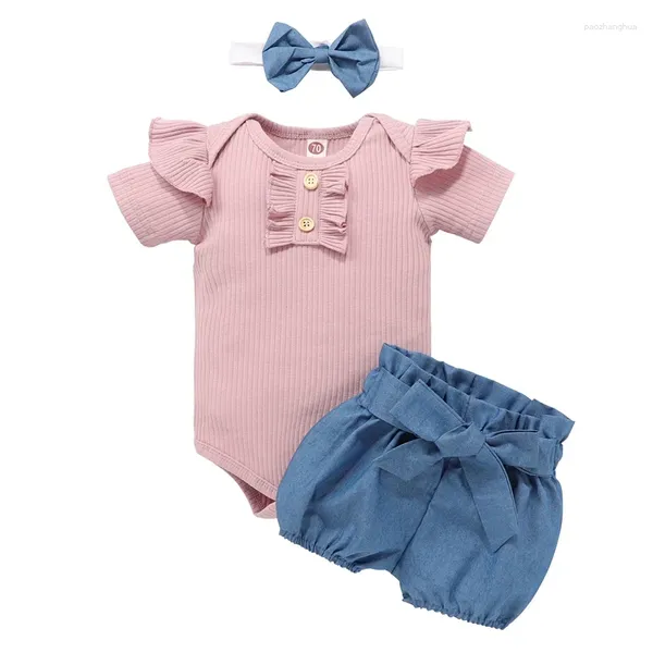 Set di abbigliamento Estate Neonata Top Born Moda Tuta Top Pantaloncini Foulard Bambina Set carino