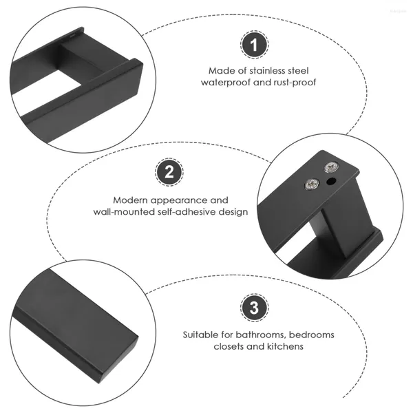 Bowls Edelstahl-Handtuchhalter – selbstklebend, ohne Stanzen, 39 cm, schwarzer Badezimmer-Toilettenhalter (schwarz)