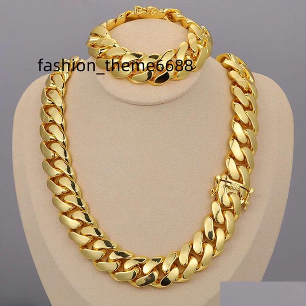 Collane con ciondolo Cadena Cubana Gioielli hip hop all'ingrosso Lusso 14K 18K 24K Placcato oro reale Pesante solido Miami Catena a maglia cubana Neckl Otduf