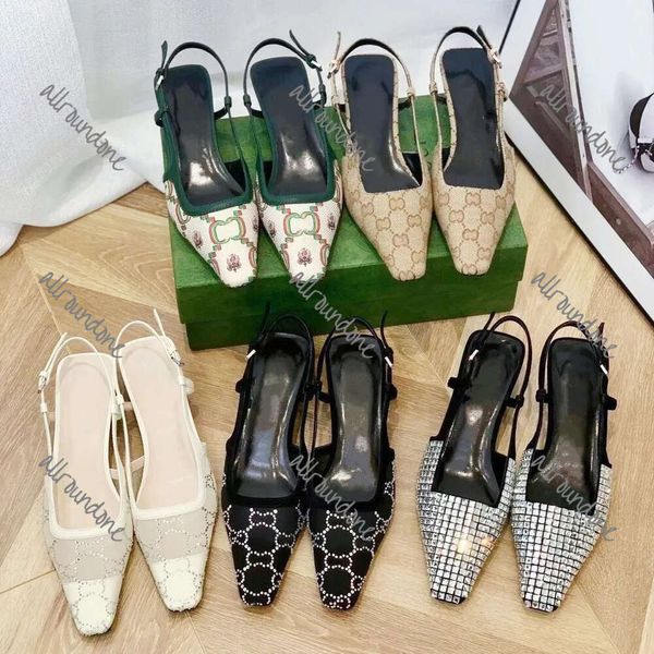 Elbise ayakkabıları Slingback yüksek topuklular Dantel Yukarı Sığ kesilmiş ayakkabılar sandalet Orta topuk siyah örgü kristaller köpüklü baskı ayakkabıları kauçuk deri ayak bileği kayış boyutu 35-45