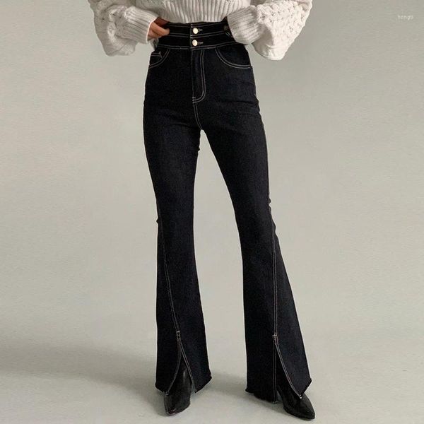 Женские джинсы, винтажные универсальные брюки с высокой талией, тонкие микро-трубы, весна 2024, корейские шикарные женские брюки-панталоны