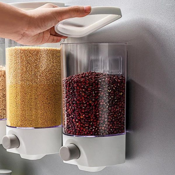 Bottiglie di stoccaggio Cucina Alimenti Easy Press Contenitore Dispenser di cereali Montaggio a parete Materiali di sicurezza Trasparenti