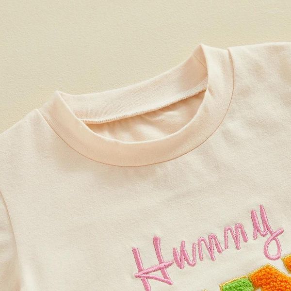 Giyim Setleri Paskalya Erkek Kız Kız Kıyafet Hunny Embrodiery Kısa Kollu T-Shirt ve Şort Set Sevimli Toddler Giysileri