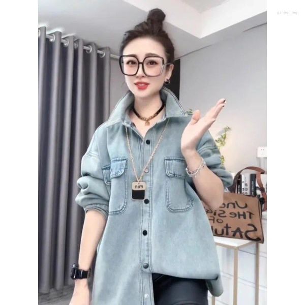 Damenjacken Koreanische Version Jeanshemdjacke Trendy Blau Retro Lässig Plüsch Lose Layered Trend Herbst und Winter 2024