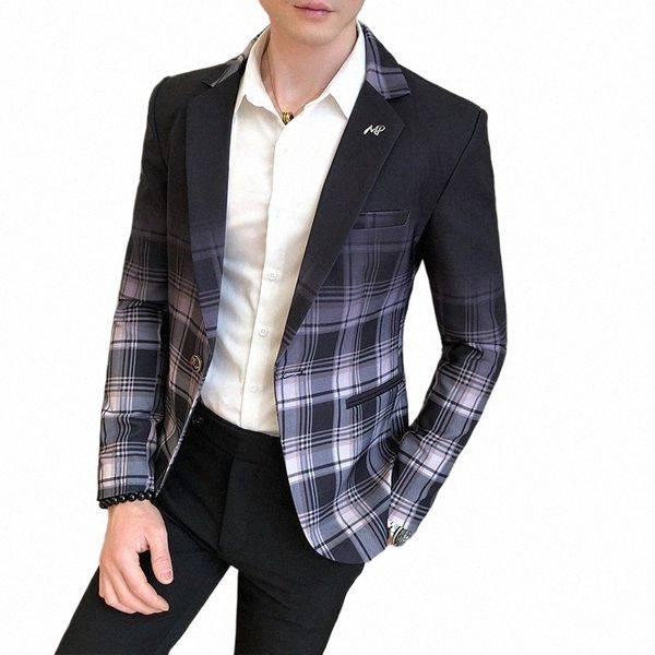 2023 neue Fi Boutique männer Casual Busin Büro Plaid Blazer Bräutigam Hochzeit Dr Party Frack Männlichen Jacke Mantel 03UK #