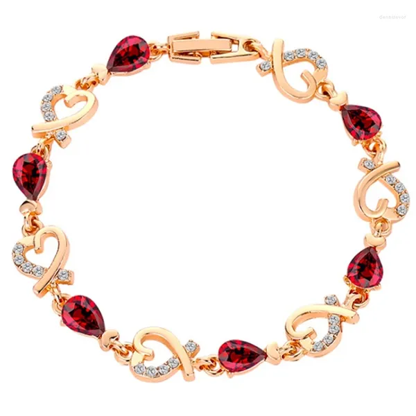 Braccialetti con ciondoli Bracciale in cristallo Bracciale rigido Amore San Valentino Matrimonio Gioielli da sposa Fiori recisi e diamanti Regalo per donna Rosso