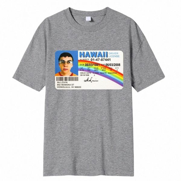 Мужская футболка Летняя мужская футболка Mclovin Id Card Superbad Geek Мужская футболка Cott Футболка унисекс Подростки Прохладная мягкая одежда b5HK #