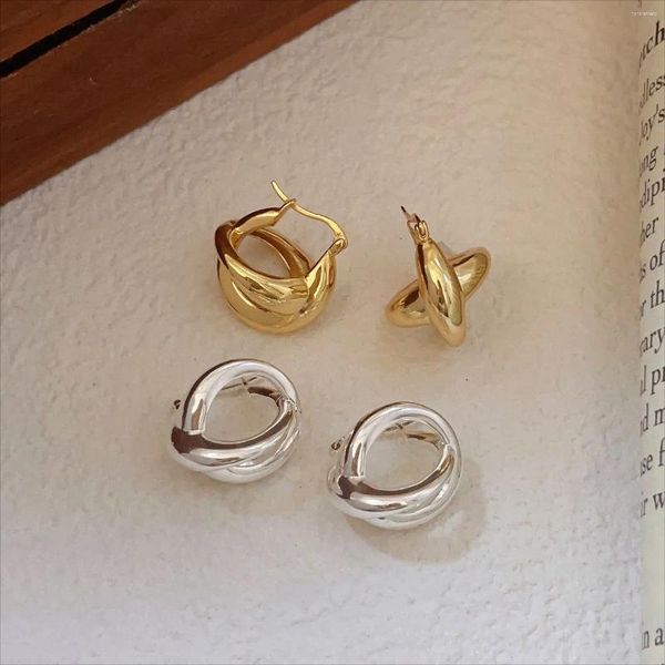 Brincos de pino SHANICE S925 prata esterlina linha cruzada fivela de orelha de argola resistente para mulheres com Instagram simples