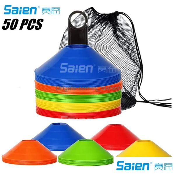 Attrezzatura da allenamento Pro Disc Coni Set di 50 Agility Soccer con borsa per il trasporto e supporto per calcio Sport per bambini 230915 Drop Delivery Dhv3W