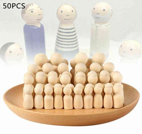 50 PCS Figuras de boneca de madeira natural inacabada para pintura DIY Decoração sortidas formas de pessoas de madeira para artes e ofícios 2111185674037