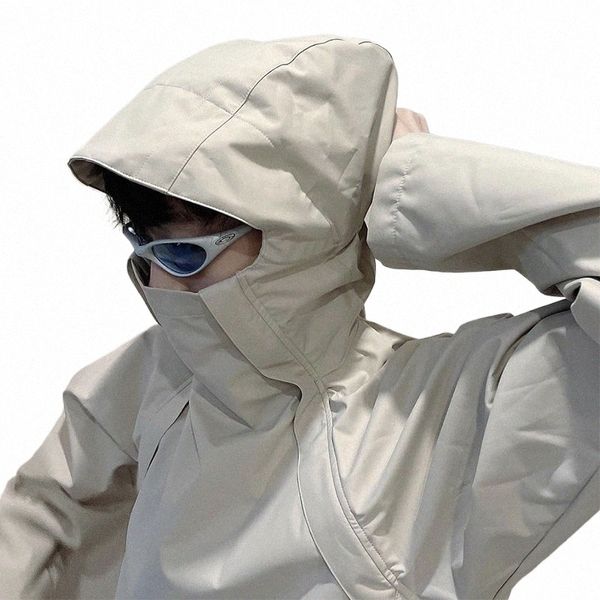 Jaqueta para homem duplo zíper ninja com capuz estilo funcional na moda outono marca jaqueta 2024 nova primavera verão arquivo fi 19h9 #