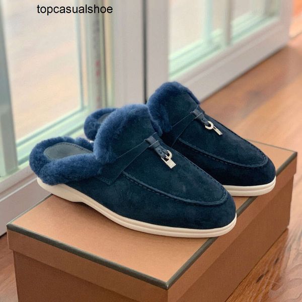 Loro Piano Lp Lorospianasl Embellished Walk Charms Topquality замшевые тапочки летние мокасины Shearling Mule Close Toes Обувь Случай на квартирах для женщин Luxur