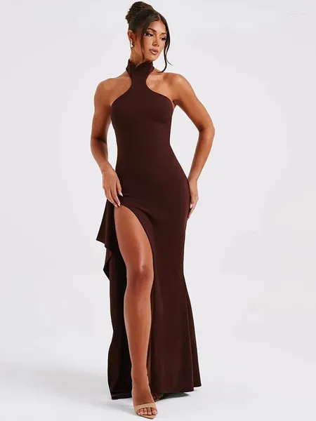 Vestidos casuais halter backless bodycon clube festa vestido longo elegante sem mangas coxa alta divisão sexy maxi para mulheres moda