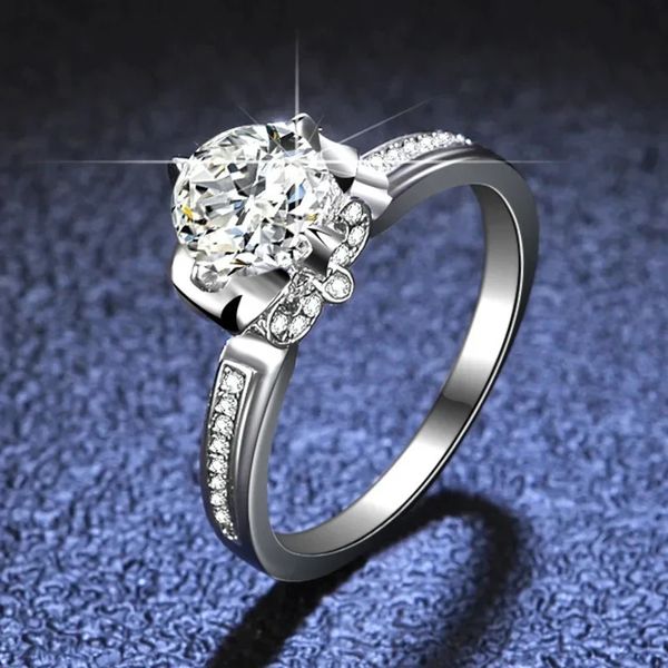 Роскошное платиновое кольцо с корональной короной, дизайн PT950, круглые кольца с бриллиантами 1 карат для женщин, свадебные украшения для невесты 240307
