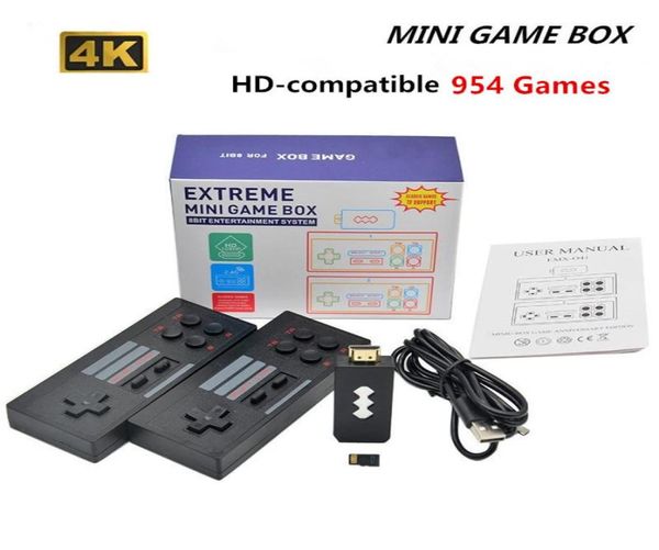 Mini console de videogame hd 4k 954 embutido 954 videogames retrô 8 bits jogos clássicos retrô com saída de controlador sem fio duplo d2310755