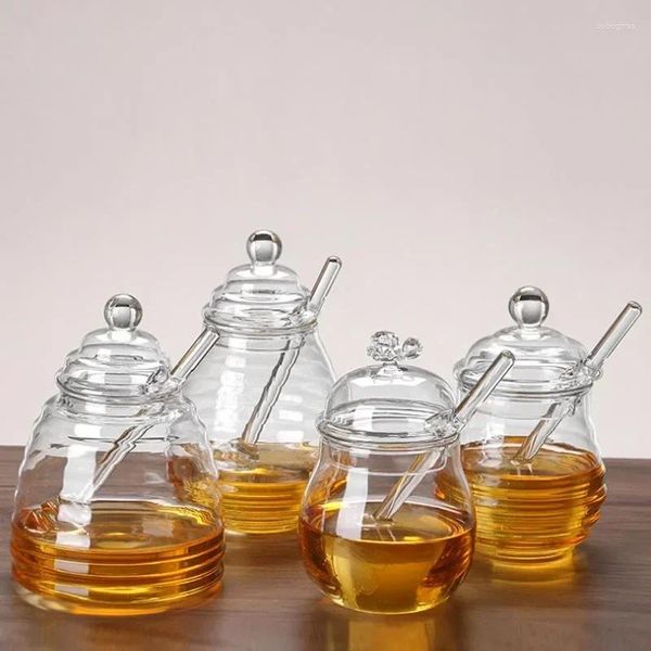 Vorratsflaschen Glas Honigglas Klarer Topf mit Dipper Löffel Kleine Küchenflasche Serverbehälter für Sirup