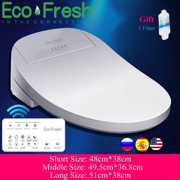 Ecofresh inteligente assento do toalete elétrico bidé capa inteligente aquecido assento do toalete luz led wc tampa inteligente 240322