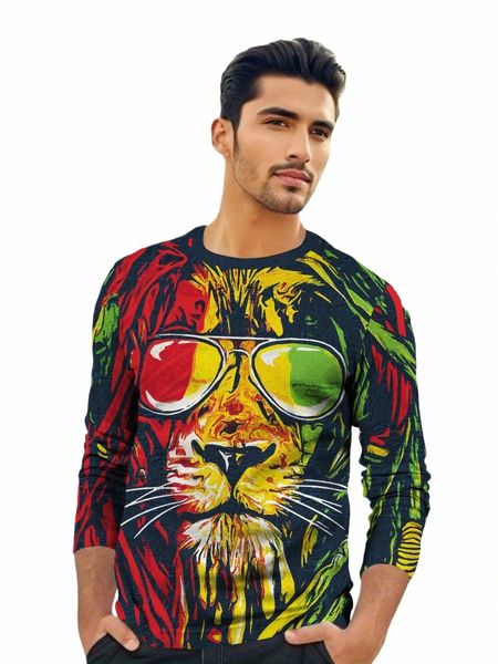 New Hand-painted Li Men's Crew Neck Lg Sleeve T-shirt Full Body 3D Impresso Fi Top Animal Padrão Popular Poliéster Tees u4ey #