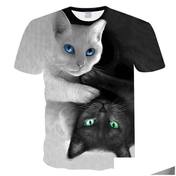 T-shirt da uomo Moda uomo 2021 T-shirt cool Uomo/Donna Maglietta 3D Stampa Two Cat Manica corta Estate Tops Tees T Shirt Uomo Drop Delive Dhjfq