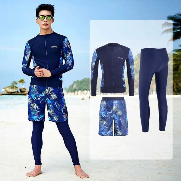 Roupa de banho masculina 3 peças conjunto completo de proteção contra queimaduras UV / SPF camisa de natação de secagem rápida + leggings + troncos maiô de surf aquático trajes de banho roupa de banho 24327