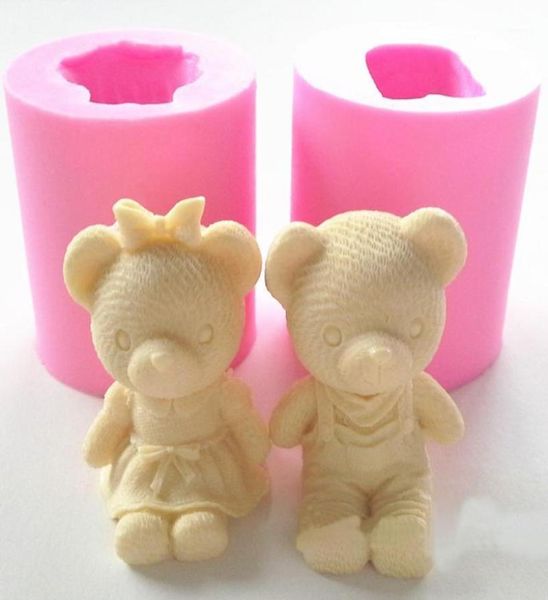 Ferramentas de bolo Bonito Urso Menino Menina Silicone Sabonete Molde Fondant Decoração Sugarcraft Chocolate Gum Paste Candle Moulds11479118