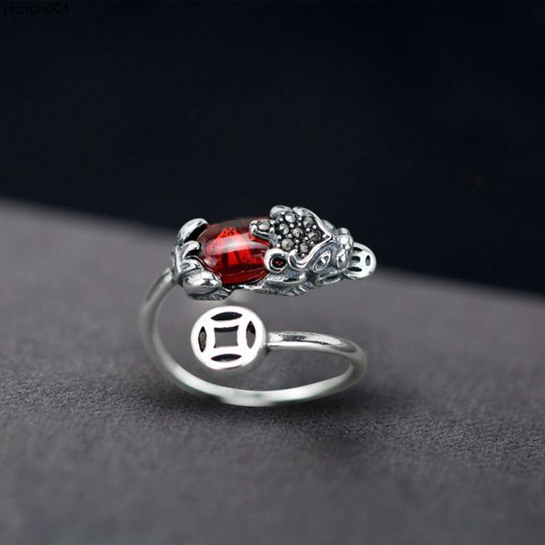 Кольцо из чистого серебра 925 пробы, мужское кольцо с гранатом, медью и деньгами, счастливые тайские властные модные индивидуальные женские украшения