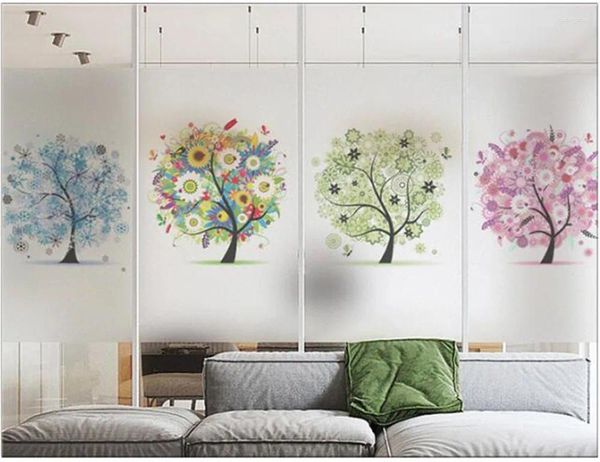 Adesivi per finestre Privacy Pellicola per finestre Colore decorativo Albero Vetrata senza colla Statica aderente Tinta smerigliata