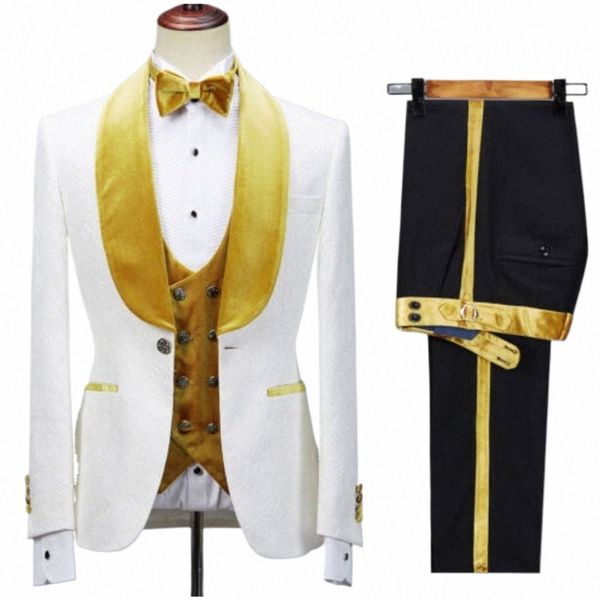 Jacquard Abiti da uomo Veet Scialle Risvolto Abbigliamento uomo Custom Made Sposo Matrimonio Prom Smoking su misura Blazer 3 pezzi Giacca + Pant + Vest 07vv #