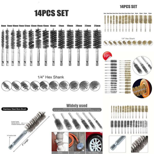 2024 14Pcs 8-25Mm Draht Rohr Maschinen Reinigung Pinsel Rost Reiniger Waschen Polieren Werkzeuge Für Reinigung Rost entgraten Werkzeuge