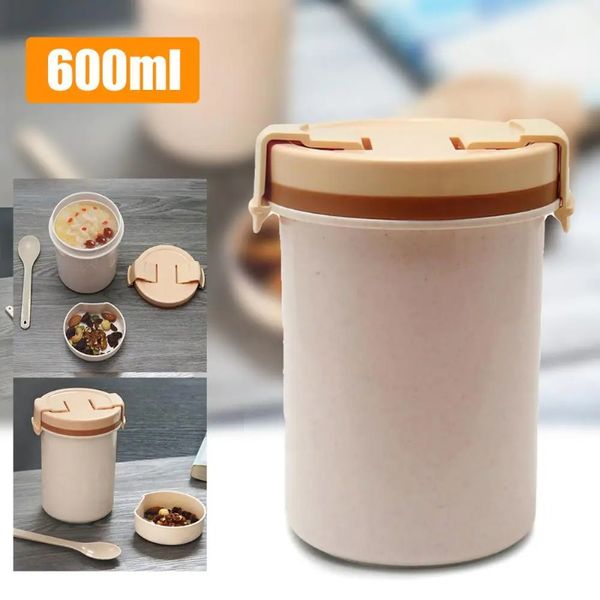 600 ml umweltfreundliche Weizenstiel, tragbare Lebensmittel-Thermos-Lunchbox, verdickter, auslaufsicherer Suppenbecher, mikrowellengeeignete Lunchbox, Küchenutensilien