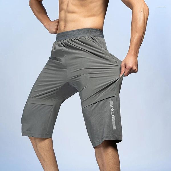 Shorts masculinos homens verão calças finas bezerro-comprimento calças masculinas bermuda secagem rápida praia preto longo casual marca