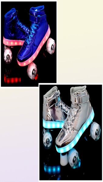 Pattini a rotelle in linea 7 colori LED Flash 4 ruote PU per bambini Ricarica USB Scarpe da ginnastica Scarpe DoubleRow Uomo Donna Europa Taglia 354511580203