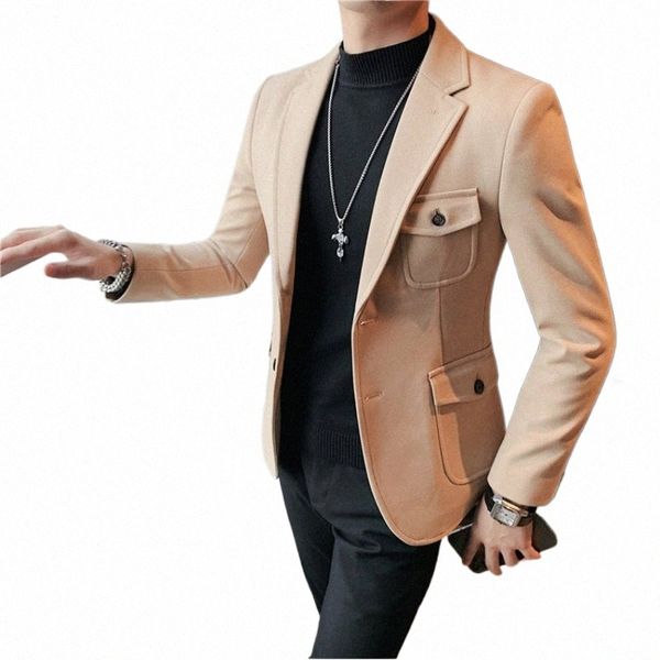 Hochwertige koreanische schlanke Fit Blazer Jacken /Männer Wollstoff Stoff Busing Formal Casual Anzug Schichten Tuxedos Hochzeit Dr. V9YX#