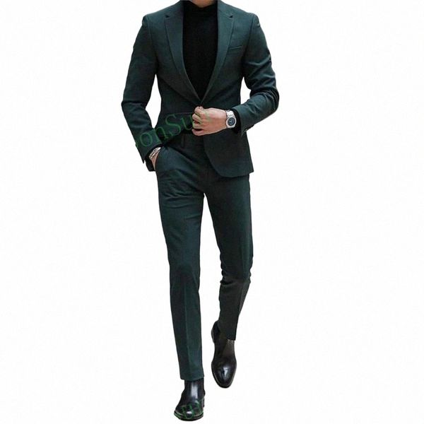 classico verde scuro abiti maschili 2023 risvolto dentellato One Butt Slim Fit uomo abito da sposa sposo indossare 2 pezzi Blazer Terno Masculino d0kv #