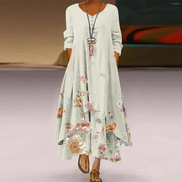 Abiti casual Summer Floral Stampa Donne lunghe viestri V sul collo Pulsini irregolari Maxi sciolte di spiaggia più dimensioni Plus size