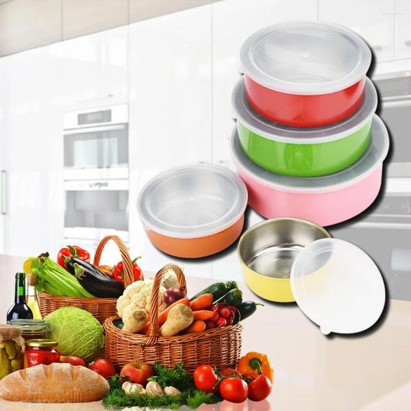 Conjunto de tigelas de armazenamento, recipiente inoxidável de mistura, peças de 5 tigelas de aço de cozinha, corredor de mesa de jantar para casa com 6 tapetes de colocação