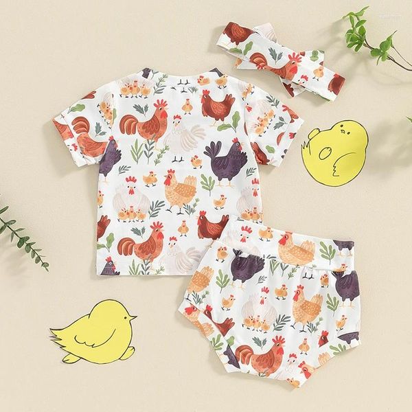 Kleidungssets für geborene Babys und Mädchen, Sommer-Outfits, Freilandhuhn-Aufdruck, kurzärmeliges T-Shirt, Shorts, Set für Kleinkinder, Bauernhof-Kleidung