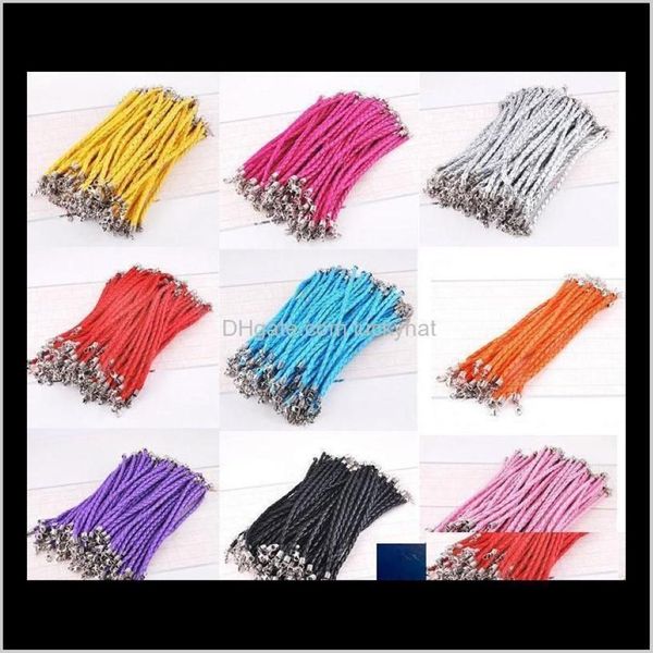 Cavo di filo 100 pezzi lotto 205 cm Pu intrecciato in pelle braccialetti con catena di fascino Amore per gioielli fai da te perline chiusura a moschettone catene a maglie 8Ekyq Tshzy2804