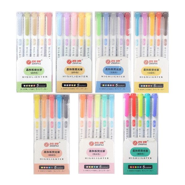 5 Colorsbox Evidenziatore a doppia testa Set Pennarelli fluorescenti Evidenziatori Penne Art Marker Cancelleria giapponese carina Kawaii 240320