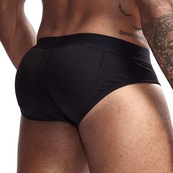 Underpants 2 Pad Men's Acolchoado Cuecas Briefs Levantando Calcinhas Masculinas Bumen Shorts com Push Cup Removível Preto Branco