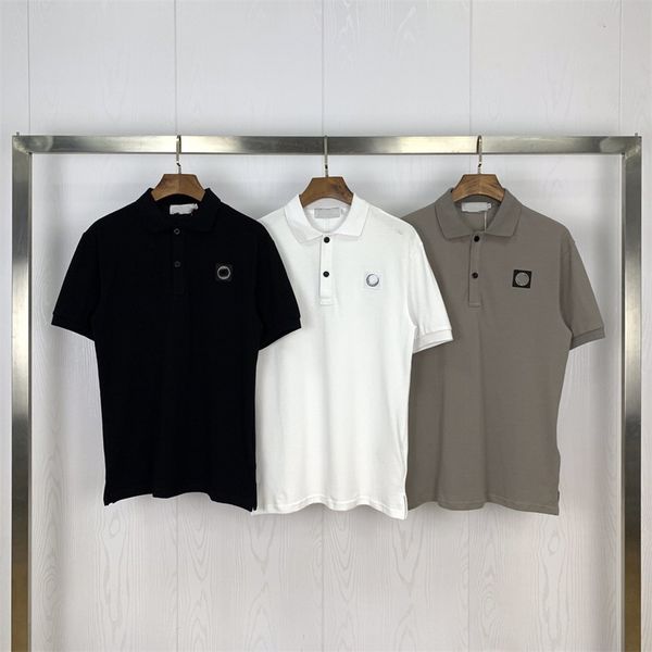 Herren-Poloshirt, Designer-T-Shirt, klassisch, schlicht, einfarbig, für Pendler, mit Knöpfen, neue Kompass-Stickerei, kurze Ärmel