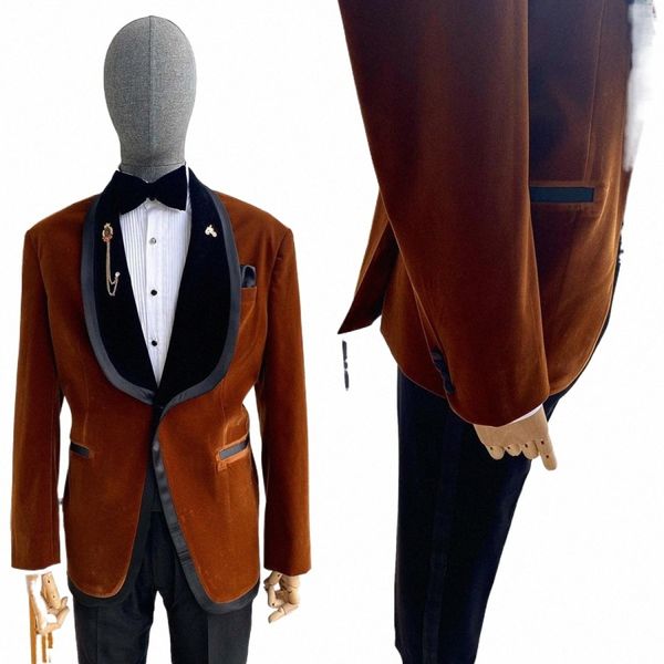 Ternos masculinos modernos sob medida 2 peças Veet Blazer Calças pretas One Butt Satin Sheer Lapel Formal Plus Size Customed Plus Size W7xU #