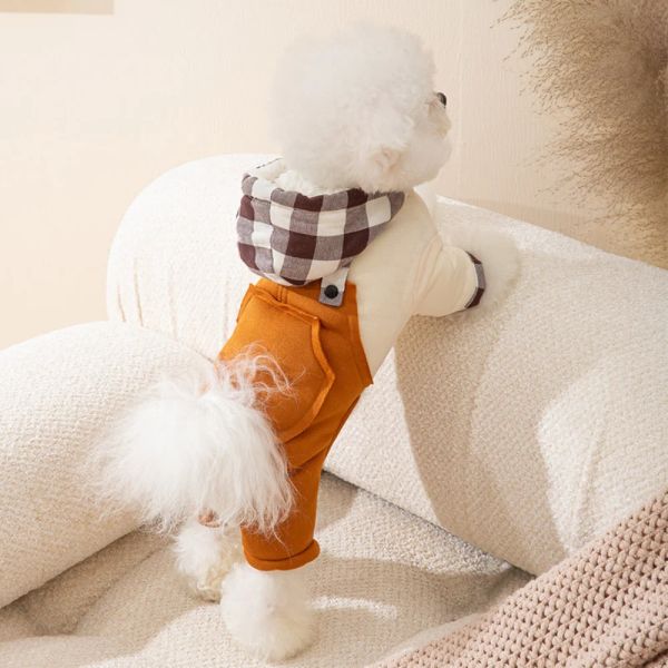 Комбинезоны для домашних животных, осенне-зимний комбинезон, модная шерстяная толстовка с котом, маленькая собака, милый клетчатый свитер, теплая пижама для щенка, костюм йоркского пуделя