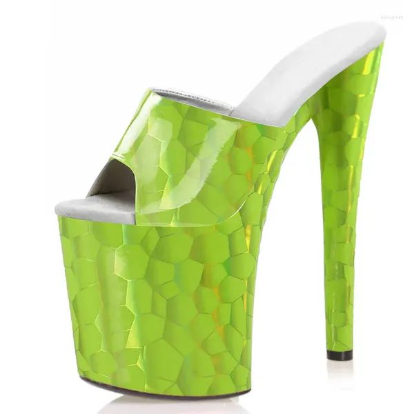 Terlik 20cm yeşil gece kulübü parti seksi fetiş kutup dans ayakkabıları yüksek modeller platform kadın striptizci topuklu ayak ayak parmağı