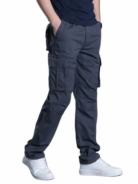 Solido Cott Multi tasche con patta Pantaloni cargo a gamba dritta da uomo Pantaloni larghi casual da esterno Pantaloni da lavoro da uomo per l'escursionismo tattico E7rP #