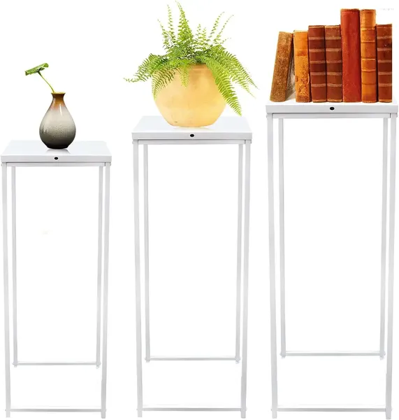 Dekorative Teller, 3er-Set, Metall-Blumentopf-Ständer, für drinnen und draußen, Blumen-Pflanzgefäß-Display-Halter, Weiß