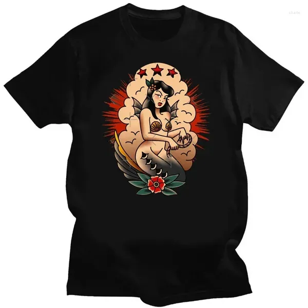 Homens camisetas Homens Camisa Moda Tshirt Verão O-pescoço Tops Pin Up Girl Rod Rockabilly Tatuagem Musik Garage Oldschool V8 EUA V6