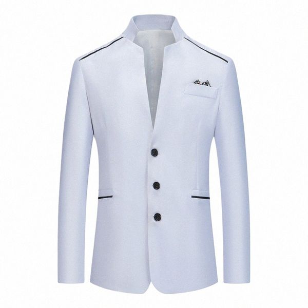 Blazer de terno formal para homens Slim Fit Stand Collar Jacket Busin Work Butt Coat Branco / Cinza / Rosa / Vermelho / Azul Marinho 76jX #