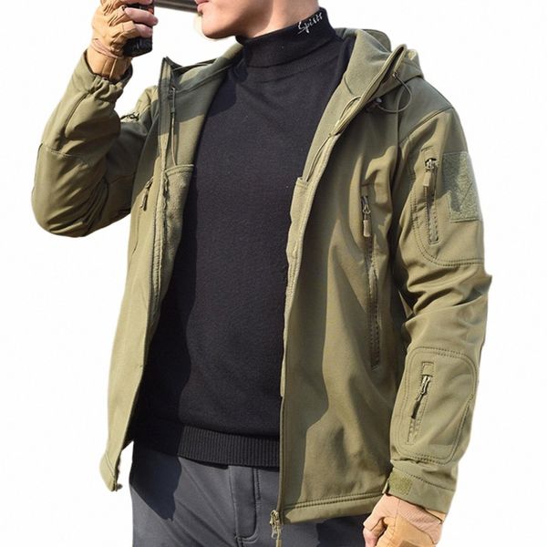 M-3XL Männer Armee Haifischhaut Fisch Klettern Camp Wandern Ski Taktische winddichte wasserdichte Jacken Camo Hood Mantel Militär Winter Jagd 354M #