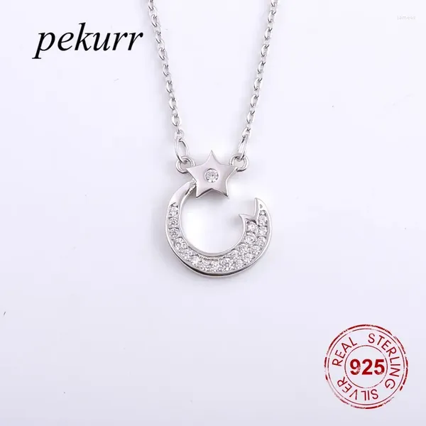 Pendenti Pekurr 925 Sterling Silver Star Zircone Luna Collane per le donne Crescent Choker Party Regalo di gioielli di moda